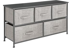 mDesign 21.65" High Steel Frame/Wood Top Storage Dresser Furniture Unit with 5 Removable Fabric Drawers - Wide Bureau Organizer for Bedroom, Living Room, Closet - Lido Collection, Black/Graphite Gray