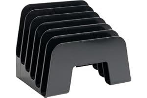 1InTheOffice Incline Desktop File Sorter, 6 Compartments Step Sorter, Black