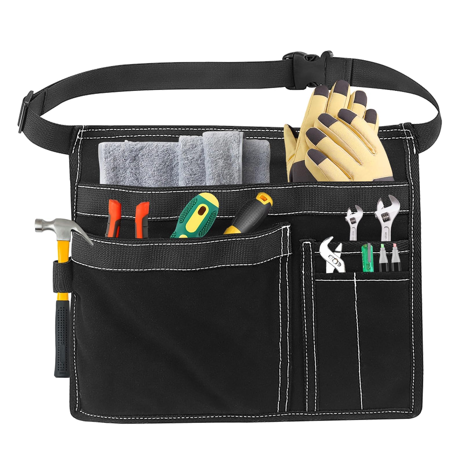 Tool Belt Pouch Heavy Duty Adjustable Belt Clip Canvas Waist Bag 12OZ with 6-Pockets for Carpenters Electricians Plumbers Construction Garden Workshop Storage Wood Working Tools Screwdriver Hammer