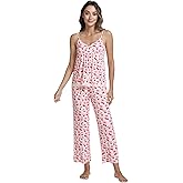 DREAMHALO Pajamas for Women Soft Cami Top with Pants Sleeveless Pajama Sets V Neck Sleepwear Viscose from Bamboo Pjs S-XXL