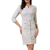 Allegra K Tweed Dress for Women Vintage 3/4 Sleeve Business Office Wear to Work Sheath Dress
