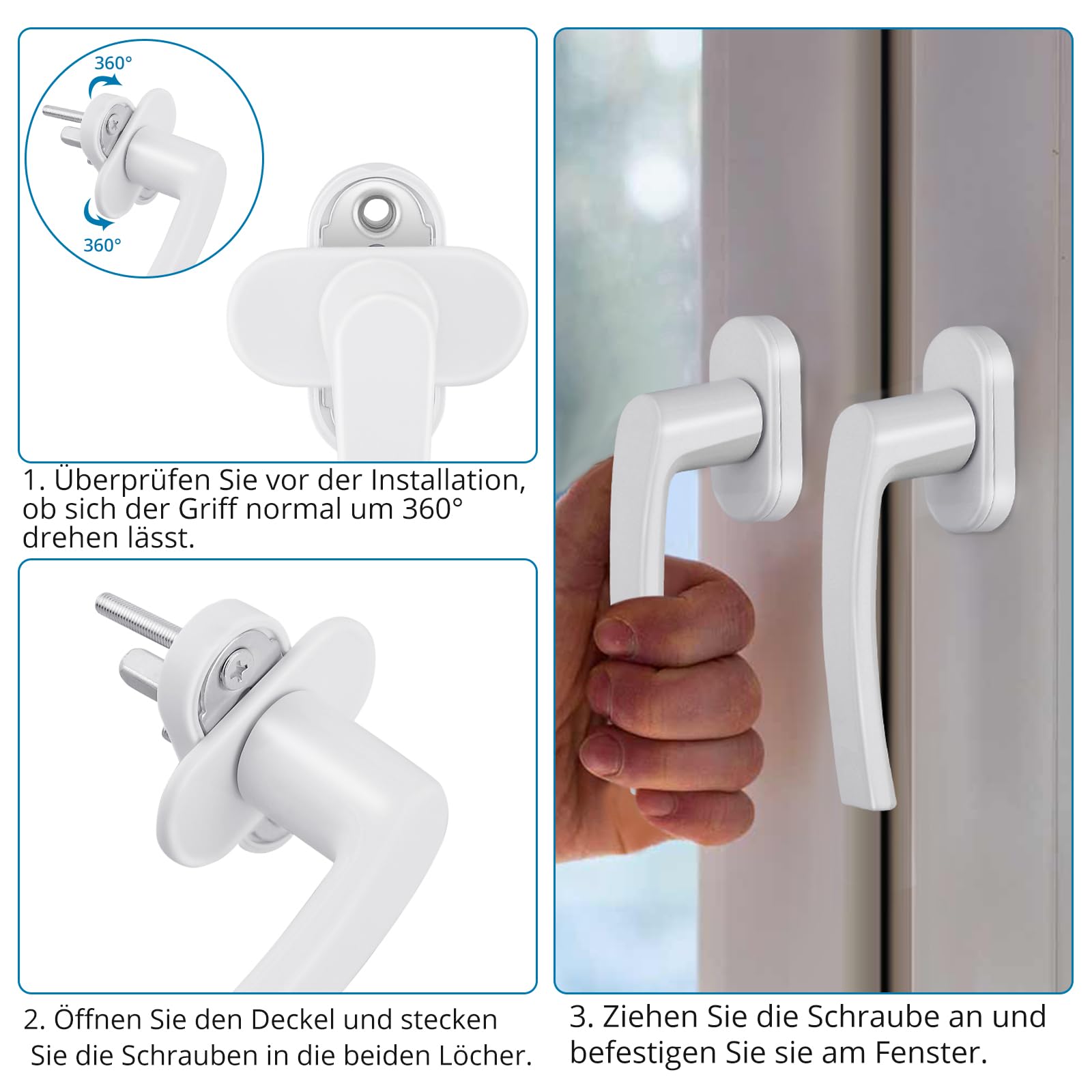 AUTOUTLET Fenstergriff Aluminium, 8 Stück Fenstergriff weiß Fensterschloss Balkontürgriff ohne Schließzylinder, in Stiftlänge 35mm, Türgriffe für Fenster, Terrassentüren und Balkontüren 6