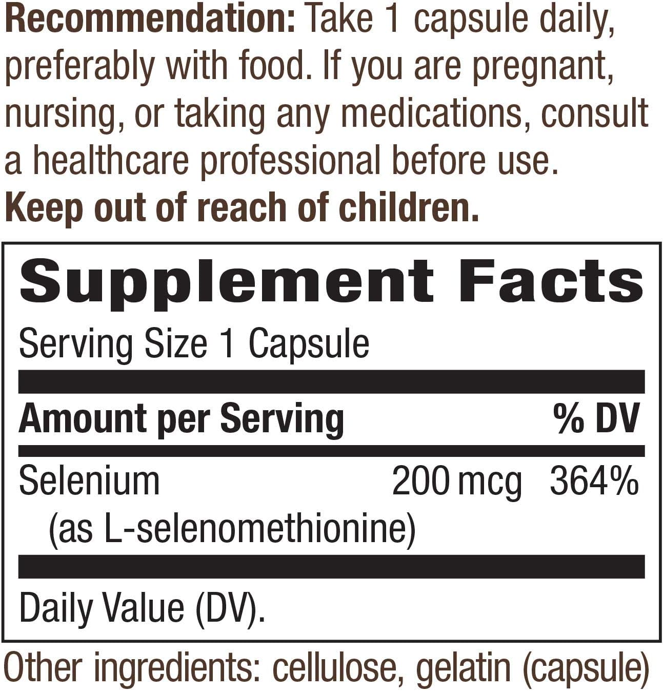 Nature's Way Selenium 200 mcg; L-selenomethionine; 100 Capsules: Health & Personal Care