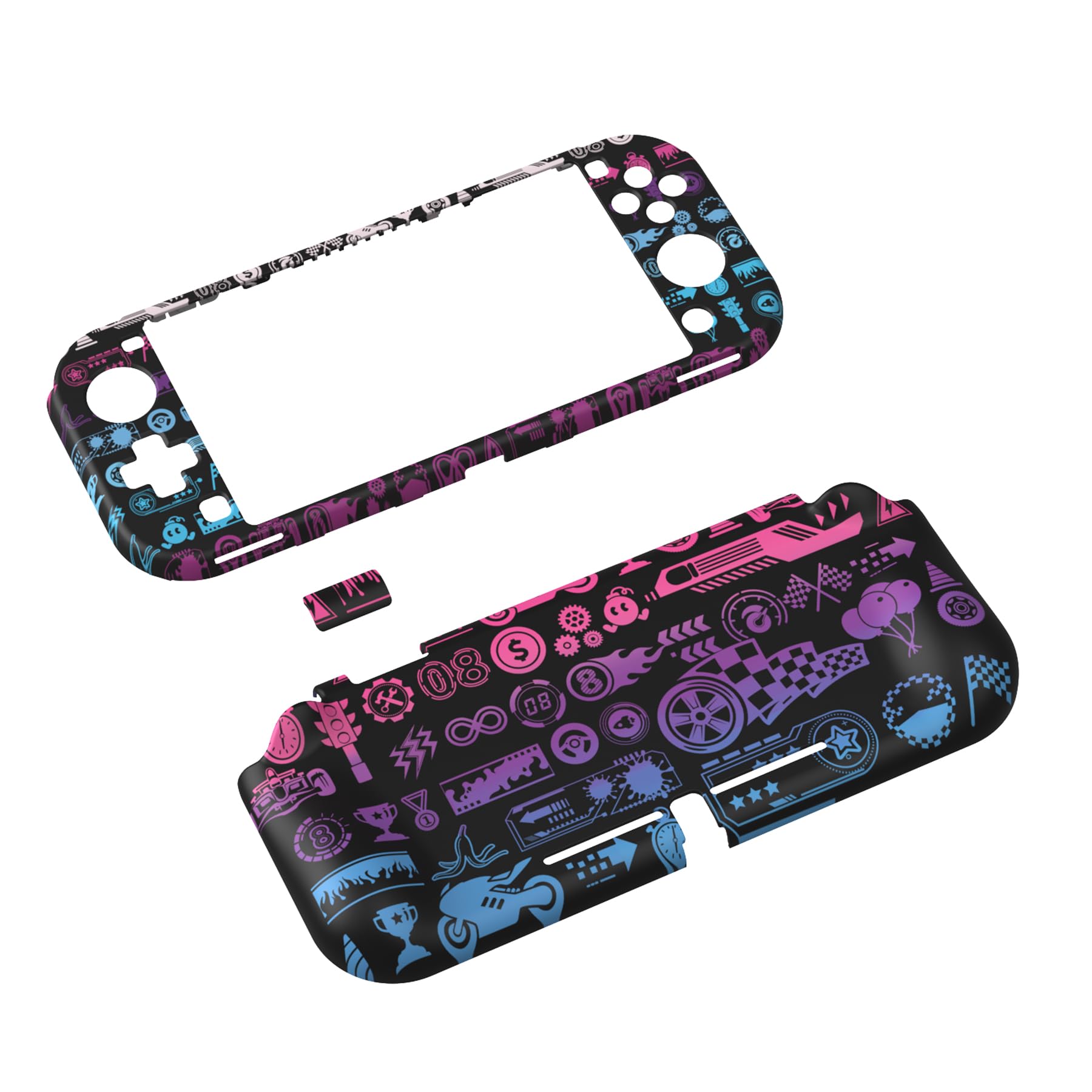 PlayVital ZealProtect Protective Shell for Nintendo Switch Lite (Patterned Design), Ergonomic Hard Shell for Switch Lite Compatible, Glass Screen Film & Slot Cover & Button Cap Included (Deluxe