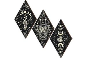 Ferraycle 3 Pcs Rustic Boho Wall Decor Moon Phases Butterfly Wall Art Stars Moon Decor Minimalist Room Decoration Wooden Gothic Witchy Pediments Hanging Sign for Home(9.5 x 16.1 Inch,Black, Gold)