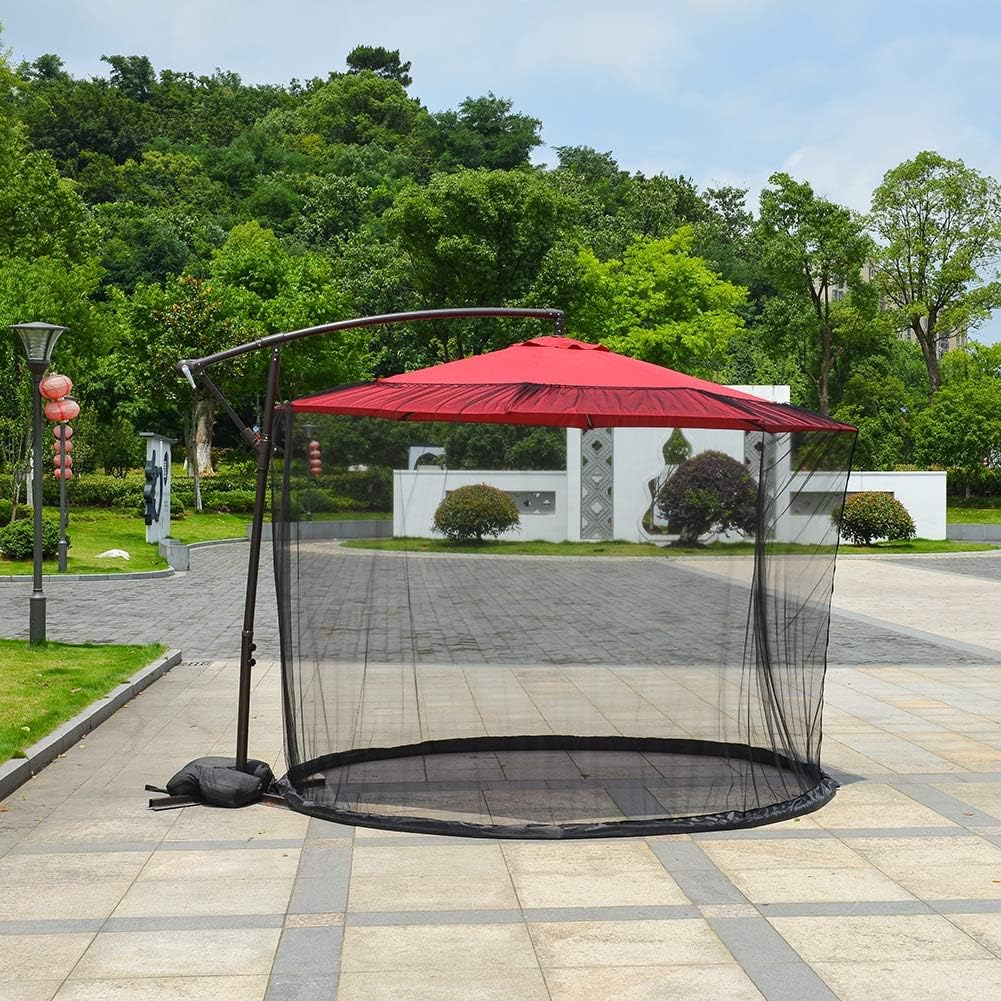 9 11ft Patio Umbrella Bug Screen W Zipper Door Polyester Netting Black Amazon Ca Home Kitchen