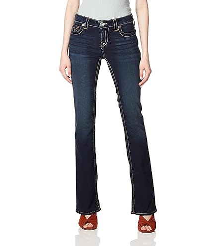 True Religion Women's Crystal Wing Becca Mid Rise Boot Flap Jeans