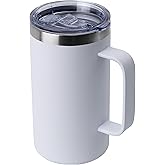 DOMICARE 24oz Mug with Handle and Lid, Stainless Steel Coffee Mug, Reusable Insulated Cup, Travel Mug with Handle, Double Wall Vacuum Coffee Tumbler for Men and Women, White, Pack 1