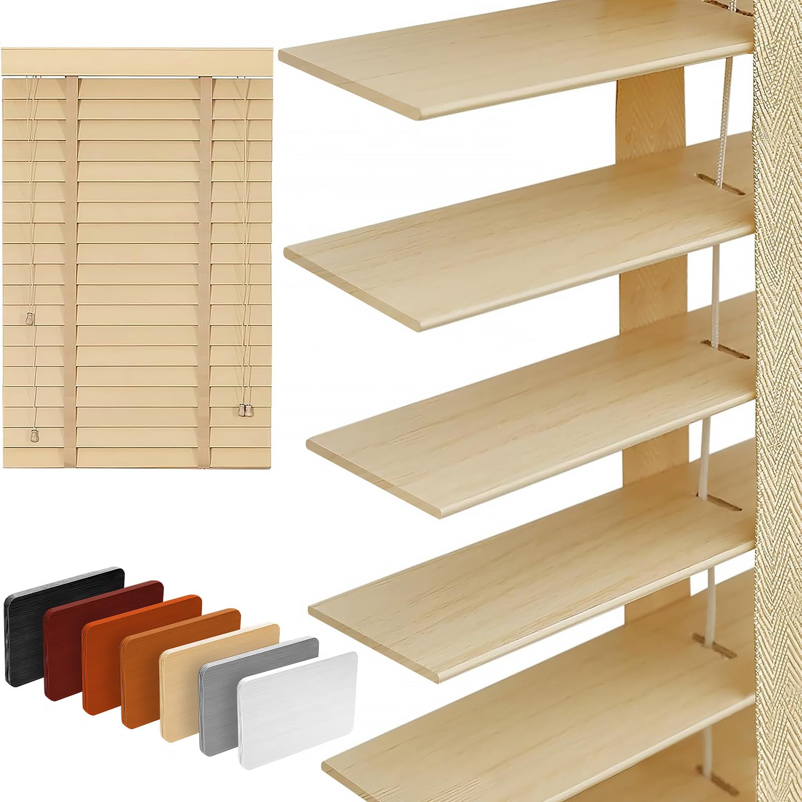 View 1 of 2" Slats Wood Blinds for Indoor Windows: Solid Wooden Blackout Blinds & Shades,Black Out Privacy Horizontal Blinds for Home Bedroom Bathroom Living Room Windows and Doors 33.5" WX48 H Beige