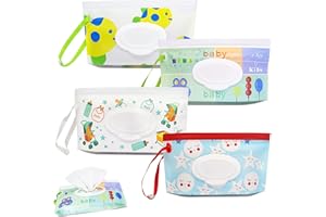 DOMMARE 4 Pack Baby Wipes Dispenser, Refillable Travel Wet Wipes Holder Portable Reusable Wipe Case Lightweight Waterproof with Sealed Zipper to Keep Wipes Clean and Moist