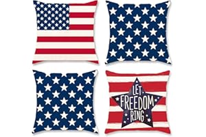 DUZXLCQ 4th of July Decorations Pillow Covers 18x18 inch Set of 4 Independence Day Patriotic Throw Pillow Case American Flag Stars and Stripes Cushion Case for Sofa Couch Bed Home Outdoor