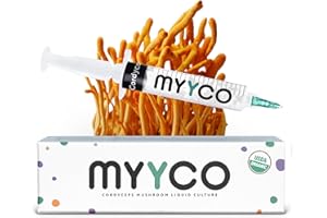 MYYCO Organic Cordyceps Liquid Culture - Isolated Genetics for Fast Growth & Larger Mushrooms - Faster Growing Than Cordyceps Spores - USDA Certified Organic Cordyceps