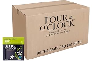 Four O'Clock Jasmine Green Tea Organic Fairtrade, Non-Gmo, Kosher, Gluten-Free, 80 Teabags