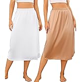Wikoan 2 Pack Half Slip for Under Dresses Lace Long Satin Underskirt Women's Half Slip Anti Static Skirt Extender S-3XL