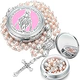 Loetere 12 Set Rosary Catholic for Women Pearl Rosary Bead with Metal Gift Box First Communion Baptism Christian Gift