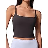 AugIris Womens Scoop Neck Longline Sports Bra U Back Adjustable Strap Double Lined Workout Crop Tank Top with Built in Pads