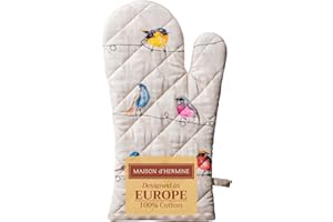 MAISON D' HERMINE Maison d'Hermine Oven Gloves 100% Cotton Oven Mitt 7" x 13" with Loop Heat Resistant, BBQ, Cooking Gloves, Baking, Grilling, Kitchen, Handling Hot Pans Spring/Summer (Pack of 1, Birdies On Wire)
