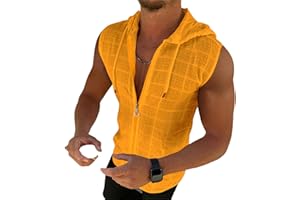 YSERB Sleeveless Hoodies for Men Casual Slim Fit Zip-Up Swiss Dot Drawstring Hooded Workout Tank Tops Fitness Muscle T Shirt