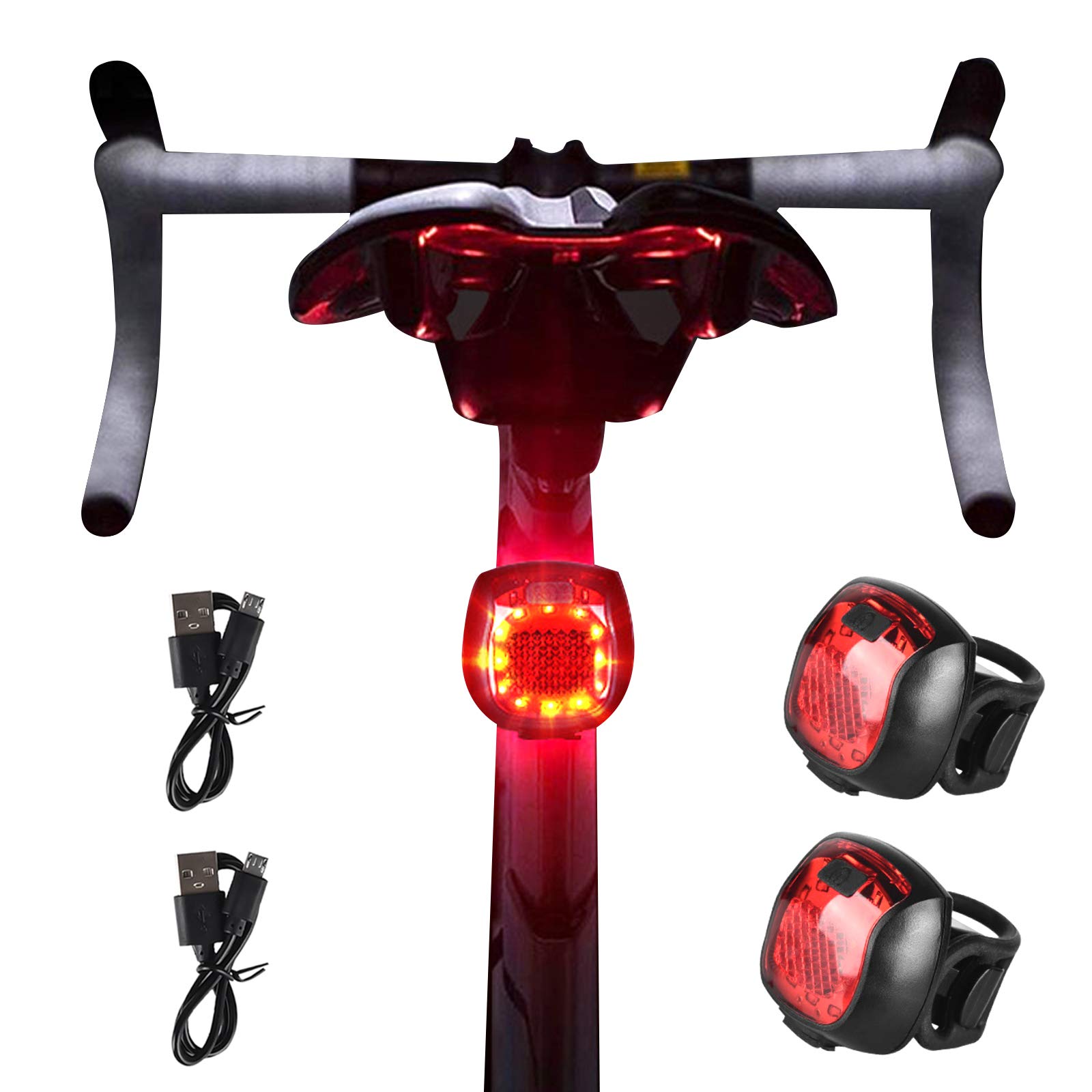 RBNANA Rear Bike Light (2 PACK), Ultra Bright USB Rechargeable Waterproof Bicycle Taillights Safety LED Mountain Bike Taillights