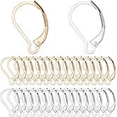 SUNNYCLUE 1 Box 60Pcs Silver 24K Gold Plated Gold French Earring Hooks Leverback Earring Findings Leverbacks 6.5x10mm Lever Back Earwires for Jewelry Making DIY Earrings Crochet Stitch Markers Craft