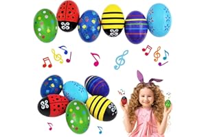 Chochkees Large Smooth Painted Wooden Easter Eggs with Rattle, Precussion Wooden Egg Shakers Maracas Perfect for Easter Crafts, Décor and Egg Hunts in Carton, 2.7" Inches Assorted Designs (12-Pack)