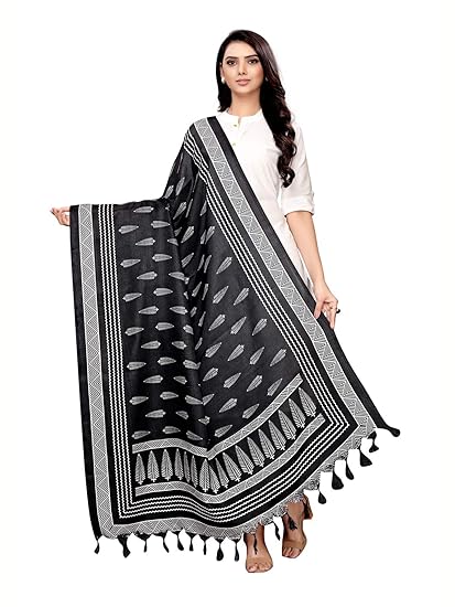 KANCHNAR Womens Bhagalpuri Silk Printed Dupatta(37FD1051;Black;Freesize Dupatta)