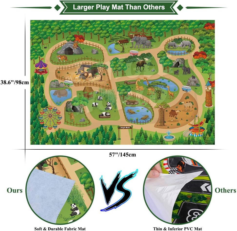 Mini Tudou 12 Pcs Safari Animals Figures Toys w/ 145x98CM Large Activity Play Mat - Image 4