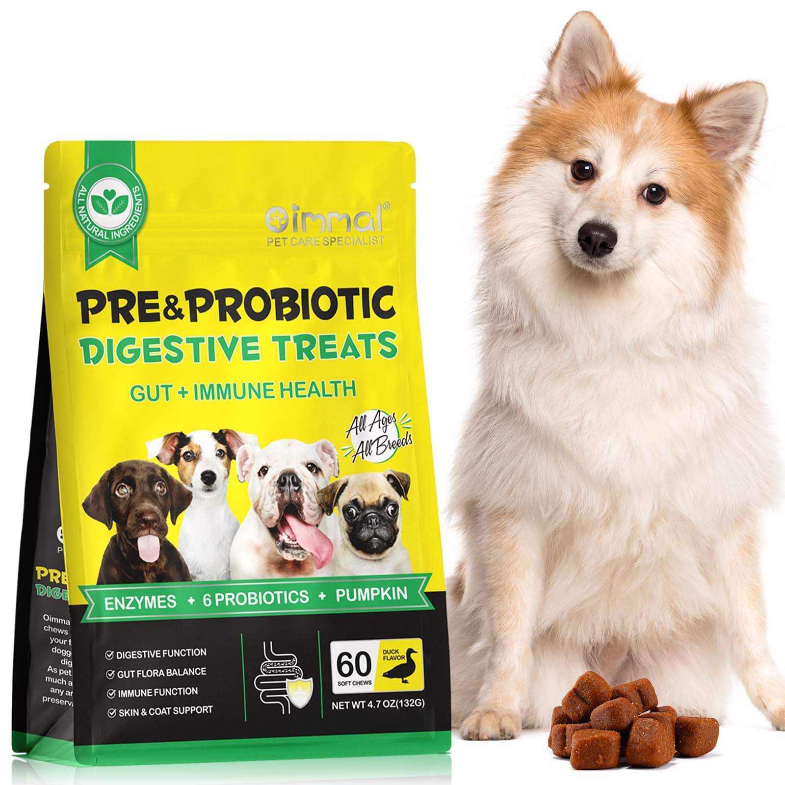 Probiotics Chews for Dogs, Pre & Digestive and Immunity Treats for Dog, 60Pcs Support Gut Health, Seasonal Allergies, Itchy Skin, Dog Soft Supplement for Pet Immune System for All Type Dogs