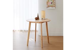 Livinia Canberra 27.6" Round Wooden Dining Table/Small Mid Century Modern Malaysian Oak Kitchen Table (Natural-Oak)