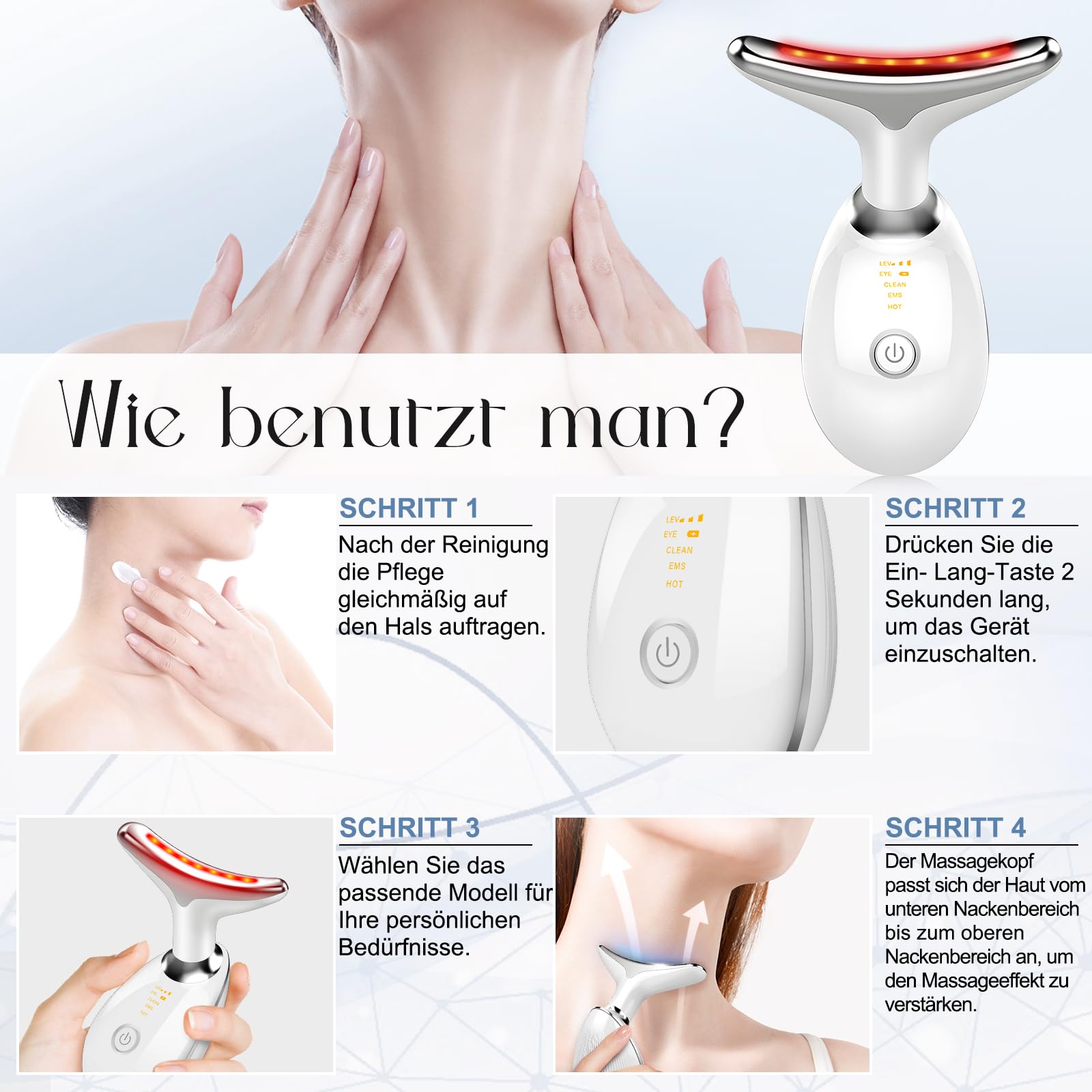 NVKHG Face Massager Against Wrinkles, 7 Colours LED Light EMS Gua Sha Electric, 3 Mode Face Massager, Constant Heating to 45°C V Shape Face Device, Electric Face Massage, Facial Lift