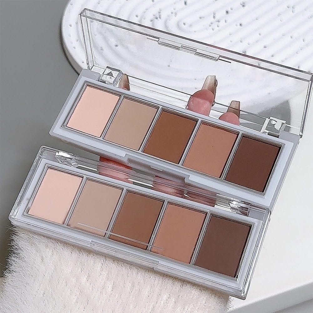 Warm Neutral Rose Brown Eyeshadow Palette – 5 Matte Shades, Soft Pink to Chocolate, Velvety Finish, Natural Everyday to Romantic Eye Looks, Blendable & Travel-Friendly Makeup for Brown Eyes 02#
