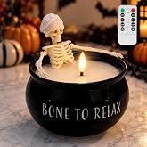 Halloween Flameless Candle, Spooky Skeleton Candle Halloween Decoration | Skeleton Halloween decor with warm LED candle glow, remote control. Perfect for spooky season home and party decoration.