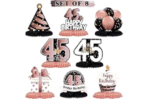LINGTEER Happy 45th Birthday Rose Gold Table Honeycomb Centerpieces Cheers to 45th Birthday 45 Years Old Party Table Decorations Gift Sign.