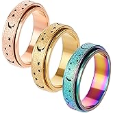 Heclia Fidget Rings Spinny Small 3PCS Anxiety Rings for Women and Men Spinner Ring with Moon Star Design Stress Relief Finger Toys for Adults Stainless Steel Jewelry for Anxiety Gold Rose Gold, Size 7