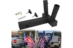 Universal Hitch Mount Dual Flag Pole Holder for 2" Trailer Receiver, with Anti-Wobble ScrewsHeavy Duty Flagpole Holder Truck 