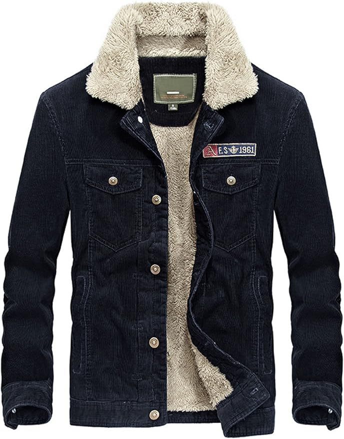 corduroy trucker jacket with faux shearling collar