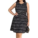 SOLY HUX Women's Plus Size Plaid Mini Dress Sleeveless Crew Neck A Line Casual Summer Dresses