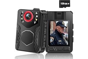 DELARBEADEN Body Camera with Audio and Video Recording: 1080P FHD Body Cam with Night Vision Video Recorder, 10HR Battery, 2.0” Screen, 128GB Wearable Bodycam for Law Enforcement, Security, and Outdoor Work