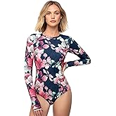 AXESEA Womens Long Sleeve Rash Guard UV UPF 50+ Sun Protection Printed Zipper Surfing One Piece Swimsuit Bathing Suit