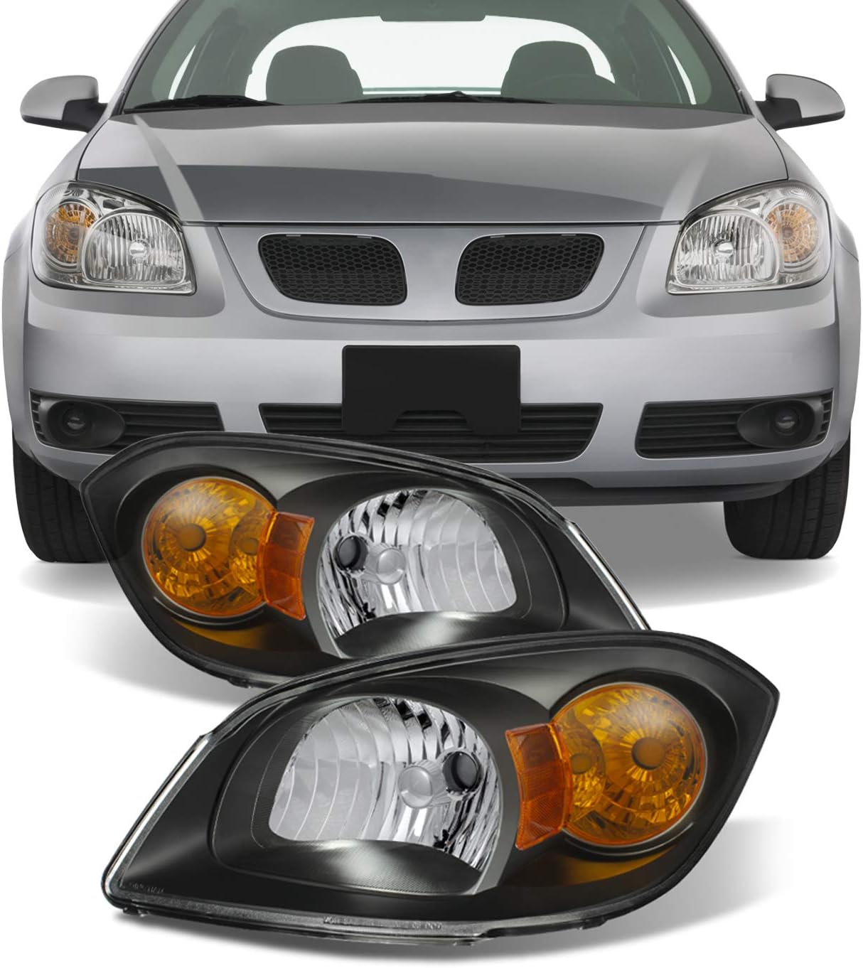 For Black 07 10 Pontiac G5 05 10 Chevy Cobalt 05 06 Pontiac Pursuit Headlights Front Lamps Replacement Amazon Ca Automotive