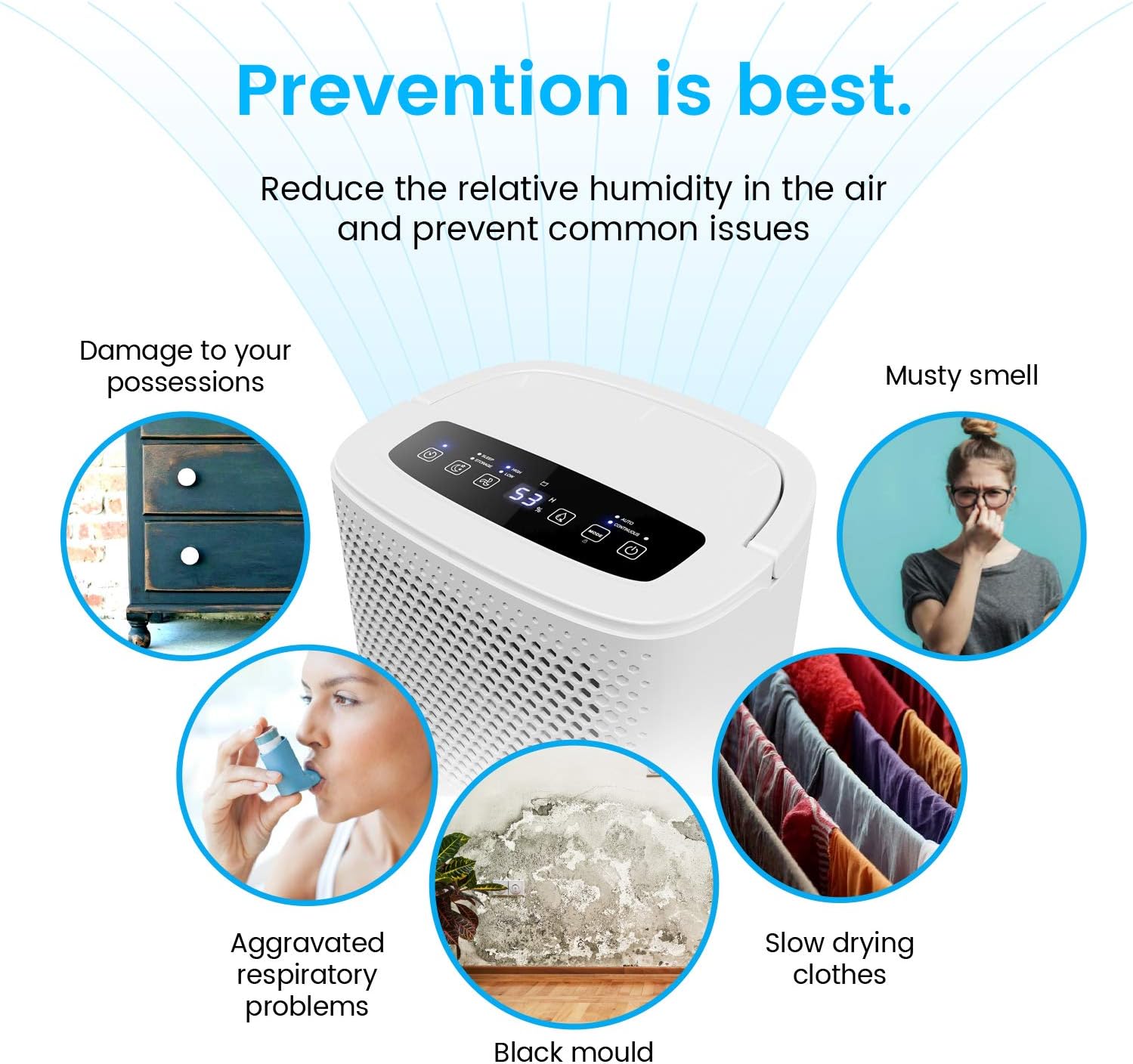 Pro Breeze® 12L/Day Dehumidifier with Automatic Humidity Sensor & Display, Sleep Mode, 24-hour Timer, Laundry Drying - Image 5