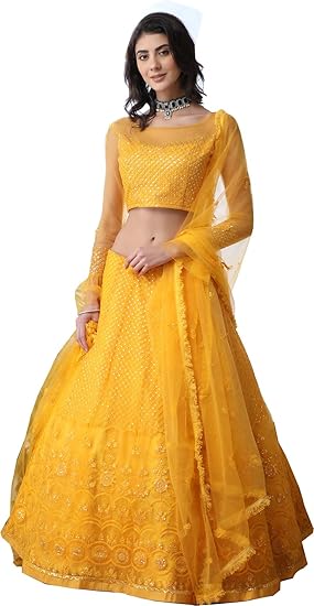 Yellow net lehenga choli with dupatta Clearance