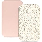 Hooyax Muslin Bassinet Sheets 2 Pack for Baby, Compatible with Bedside Sleeper Bassinet Fitted Sheets for Girls Boys, Ultra Soft and Skin-Friendly (Pink, Flower)