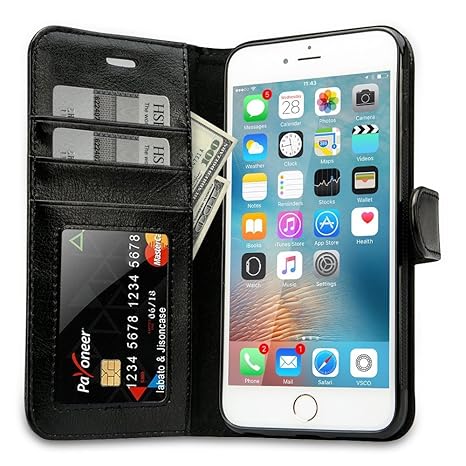 Labato Handytasche für iPhone 6 Plus und iPhone 6s Plus Tasche aus Echt Leder Bookstyle Hülle für i Phone 6 Plus/ 6s Plus sch