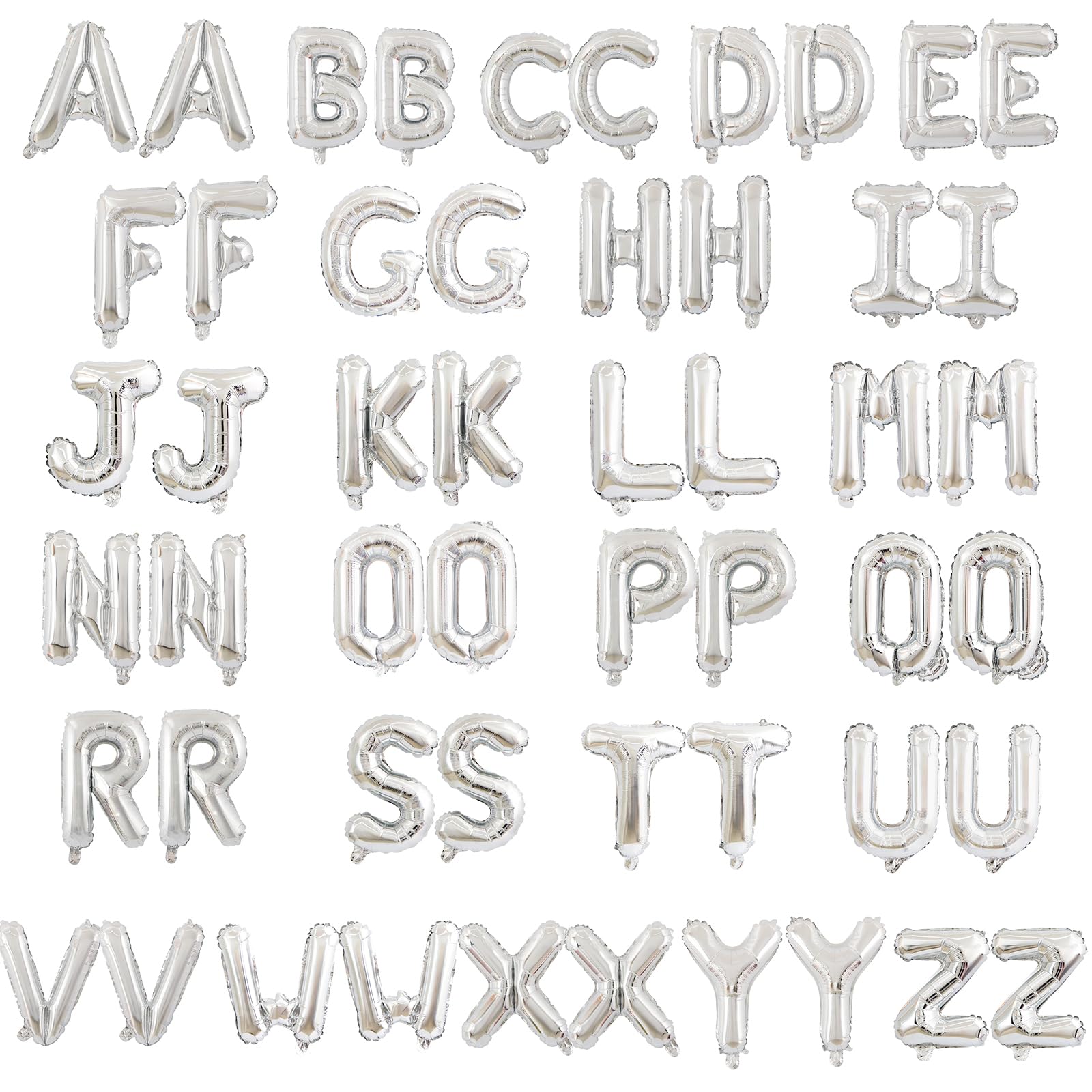 Photo 1 of 52 Pcs 2 Sets of 16 Inch “A-Z” Letter Balloons Set – Complete Alphabet Mylar Foil Balloons (Each Letter Includes 2 Balloons) for Birthday, Graduations, New Year, and Party Decorations (Silver)