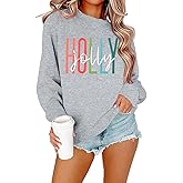 LOTUCY Women Christmas Sweatshirts Holly Jolly Christmas Tree Crewneck Graphic Sweater Long Sleeve Pullover Top