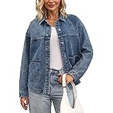 CIMUK Women's Jean Jacket Casual Long Sleeve Button Down Pockets Western Denim Jackets