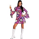 Flower Power Groovy Costume for Women, Retro 60s 70s Hippie Outfit, Disco Dress for Dress-Up & Halloween
