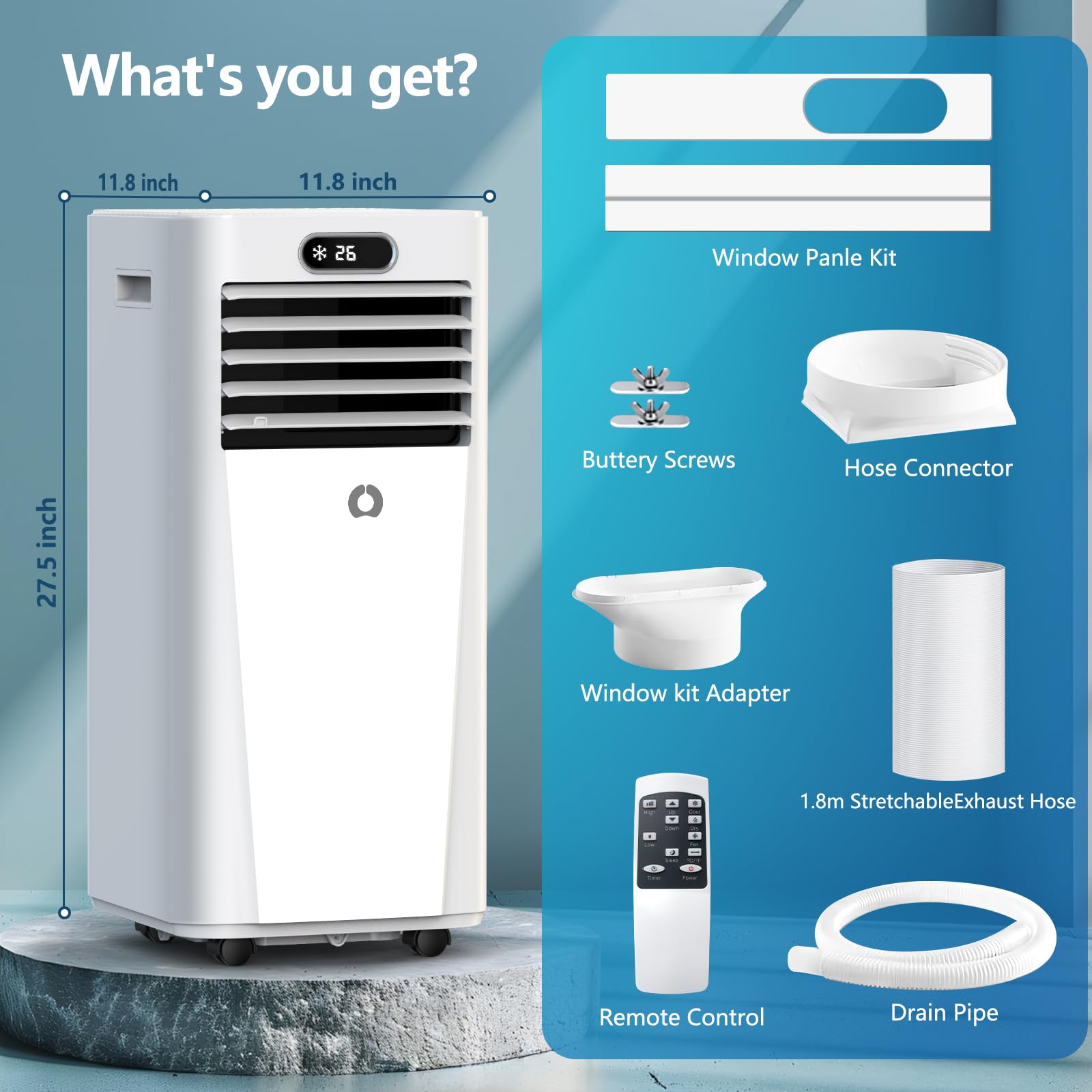 Portable Air Conditioners,10,000 BTU 3-in-1 Portable AC unit for Rooms up to 450 Sq. Ft, Featuring 24H Timer, Smart Sleep Mode, Window Kits Included, Perfect for Bedrooms, Kitchens, and Apartments.