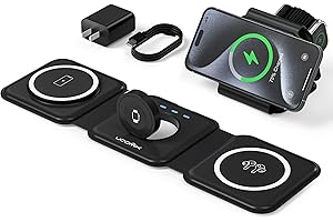 UCOMX 3 in 1 Charging Station for Multple Devices,Foldable 3 in 1 Wireless Charger for Travel,Nano Wireless Charging Station for iPhone16 15 14 13 12 Pro Max/Watch 10 9 8 7 6 5 4 3 Ultra/AirPod Pro